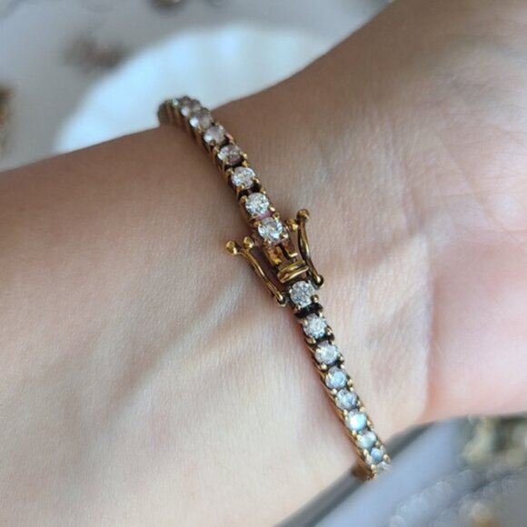 Vintage Gold Tone Sterling Silver Quiet Luxury CZ Crystal Tennis Prep Bracelet - Picture 5 of 6